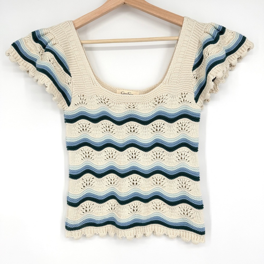Jessica Simpson Cream Striped Crochet Top Size M